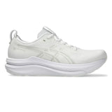 Women's ASICS GEL-Kayano 33 stability trainers in white, featuring a supportive design with cushioned sole and breathable upper.