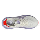Women's ASICS Nimbus 27 Tokyo neutral daily trainers with cream and Edo purple color, featuring supportive running shoe design.
