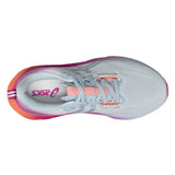 Women's ASICS Novablast 5 neutral daily trainers in Sky Digital and Sakura with a lightweight mesh upper and cushioned midsole.