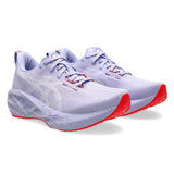 Women's ASICS Novablast 5 Tokyo neutral daily trainers in vapor Edo Purple, featuring a sleek running shoe design with purple accents.