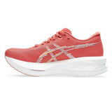Women's ASICS Sonicblast tempo trainers in dark pink and clay with white accents, designed for comfort and performance.