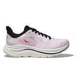 Women's Hoka Clifton 10 wide running shoes in Carnation Starlight Glow with a lightweight design and supportive fit.