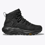 Black Hoka Kaha 3 GTX women's shoes with B-width, showcasing the durable waterproof upper and supportive sole design.