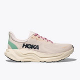 Women's Hoka Arahi 8 Wide running shoes in rose cream and alabaster with D-width for comfortable fit.