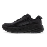 Black women's Hoka Bondi SR running shoes with B-width, showing the left shoe featuring a cushioned sole and breathable upper.
