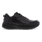 Black women's Hoka Bondi SR running shoes, B-width, shown from the right side with breathable mesh upper and cushioned sole.