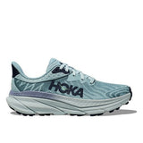 Women's Hoka Challenger ATR 7 wide trail running shoes with supportive design and breathable mesh in black and purple.