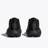 Women's Hoka Clifton 10 running shoes in black with extra wide 2E width, featuring a supportive design and cushioned sole.