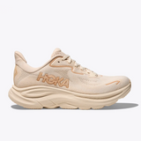 Women's Hoka Clifton 10 shoes in vanilla birch color, showcasing the lightweight design and comfortable fit.