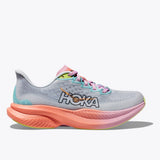 Women's Hoka Mach 6 B-Width running shoes in dusk color, featuring lightweight design and supportive cushioning.