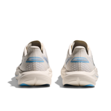 Women's Hoka Mach 7 shoes in B-width with Alabaster and Soaring Blue color, featuring lightweight athletic design and cushioned soles.
