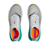 Women's Hoka Mach X 2 running shoes in frost electric aqua, featuring a breathable upper and cushioned sole for comfort.
