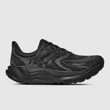 Women's Hoka Arahi 8 Wide running shoes in black, showcasing the supportive design and D-width fit for comfort.