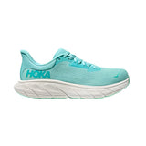 Women's Hoka Arahi 7 running shoes in blue with spark pattern, B-width, designed for comfort and stability.