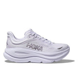 Women's Hoka Bondi 9 running shoes in Stardust color, featuring B-width for a comfortable fit and supportive design.