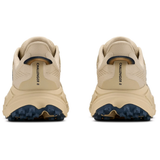 Rear view of women's Hoka Challenger 8 wide running shoes in barley flour and faded navy with D-width fit.