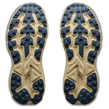 Women's Hoka Challenger 8 wide running shoes in barley flour and faded navy with a cushioned sole.