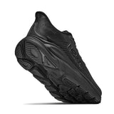 Black women's Hoka Clifton 11 running shoes with a B-width, showing the right shoe with a cushioned sole and supportive design.