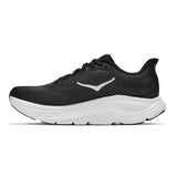 Left view of women's Hoka Clifton 11 running shoes in black and white with B-width for comfortable fit