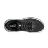 Women's Hoka Clifton 11 Wide running shoes in black and white, featuring breathable mesh upper and cushioned sole for comfort.