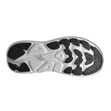 Women's Hoka Clifton 11 wide running shoes in black and white with cushioned soles and supportive design.