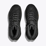 Black women's Hoka Kaha 3 GTX shoes with B-width, featuring a sleek design and sturdy waterproof construction.