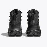 Black women's Hoka Kaha 3 GTX shoes with B-width, featuring a sleek design and durable waterproof Gore-Tex material.