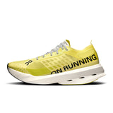 Men's On Cloudboom Strike road running shoe with lightweight design and breathable mesh upper, suitable for fast-paced running.