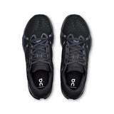 Men's On Cloudsurfer 2 road running shoes in black with blue accents, featuring cushioned soles and breathable mesh upper.