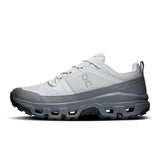 Men's On Cloudrock Low Waterproof hiking shoes with rugged outsole and waterproof upper for outdoor trekking.