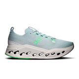 On Cloudsurfer Max men's road running shoes in black and white with cushioned soles and breathable mesh uppers.