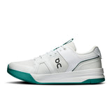 Men's On THE ROGER Clubhouse Pro 2 tennis shoes in white and blue, featuring a breathable mesh upper and cushioned sole.
