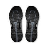 Men's On Cloudrock Low Waterproof hiking shoes, black and gray, with rugged outsole and waterproof upper for outdoor adventures.
