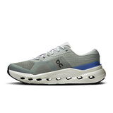 Men's On Cloudrunner 3 road running shoes in gray with white accents, showcasing the lightweight and breathable design.