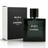 Bleu de Chanel men's Eau de Toilette spray in 100ml bottle, featuring a sleek design and fresh, woody fragrance.