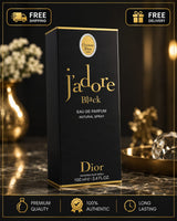 Christian Dior J'adore Black Eau de Parfum spray for women, 100ml, featuring elegant black bottle and floral design.