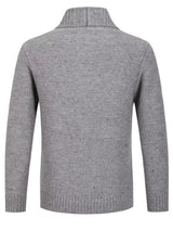 Plus size men's speckled cable knit shawl collar cardigan by Trendsi, featuring a cozy textured knit and classic design.