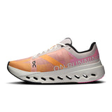 Women's On Cloudsurfer Next road running shoes with cushioned design and sleek gray and blue color scheme.