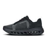 Women's On Cloudsurfer Next road running shoes in gray with blue accents, showcasing the lightweight, cushioned design.