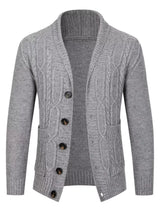 Plus size men's speckled cable knit shawl collar cardigan by Trendsi, showing the cozy textured knit and stylish shawl collar.