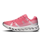 Women's On Cloudsurfer 2 road running shoes in black and white with cushioned soles and breathable mesh upper.