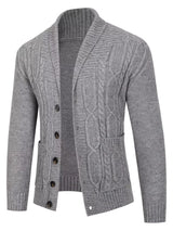 Men's plus size speckled cable knit shawl collar cardigan with textured pattern, designed by Trendsi.