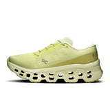 Women's On Cloudmonster 3 road running shoes with blue and white design, featuring cushioned soles and breathable mesh upper.