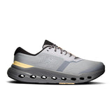Men's On Cloudrunner 3 road running shoes in gray and blue with breathable mesh uppers and cushioned soles.