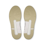 On THE ROGER Clubhouse men's tennis shoes with white and blue design, featuring cushioned soles and breathable mesh material.