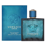 Versace Eros Eau de Toilette cologne for men in a 3.4 oz bottle, featuring a sleek design and iconic branding.