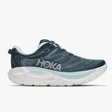 Women's Hoka Gaviota 6 Wide running shoes in faded navy and shimmering blue with supportive design and D-width fit.