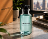 Louis Vuitton Imagination Eau de Parfum 100ml fragrance bottle with elegant design and gold accents.