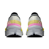 Women's On Cloudmonster 2 road running shoes in ivory and lime, limited edition with breathable mesh and cushioned sole.