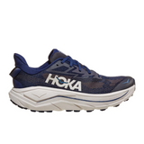 Men's Hoka Challenger 8 Wide running shoes in midnight blue with gray accents, featuring a supportive midsole and breathable upper.